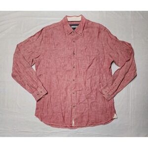 32 Bar Blues Linen Blend Shirt Mens Medium Heather Burgundy Button Up